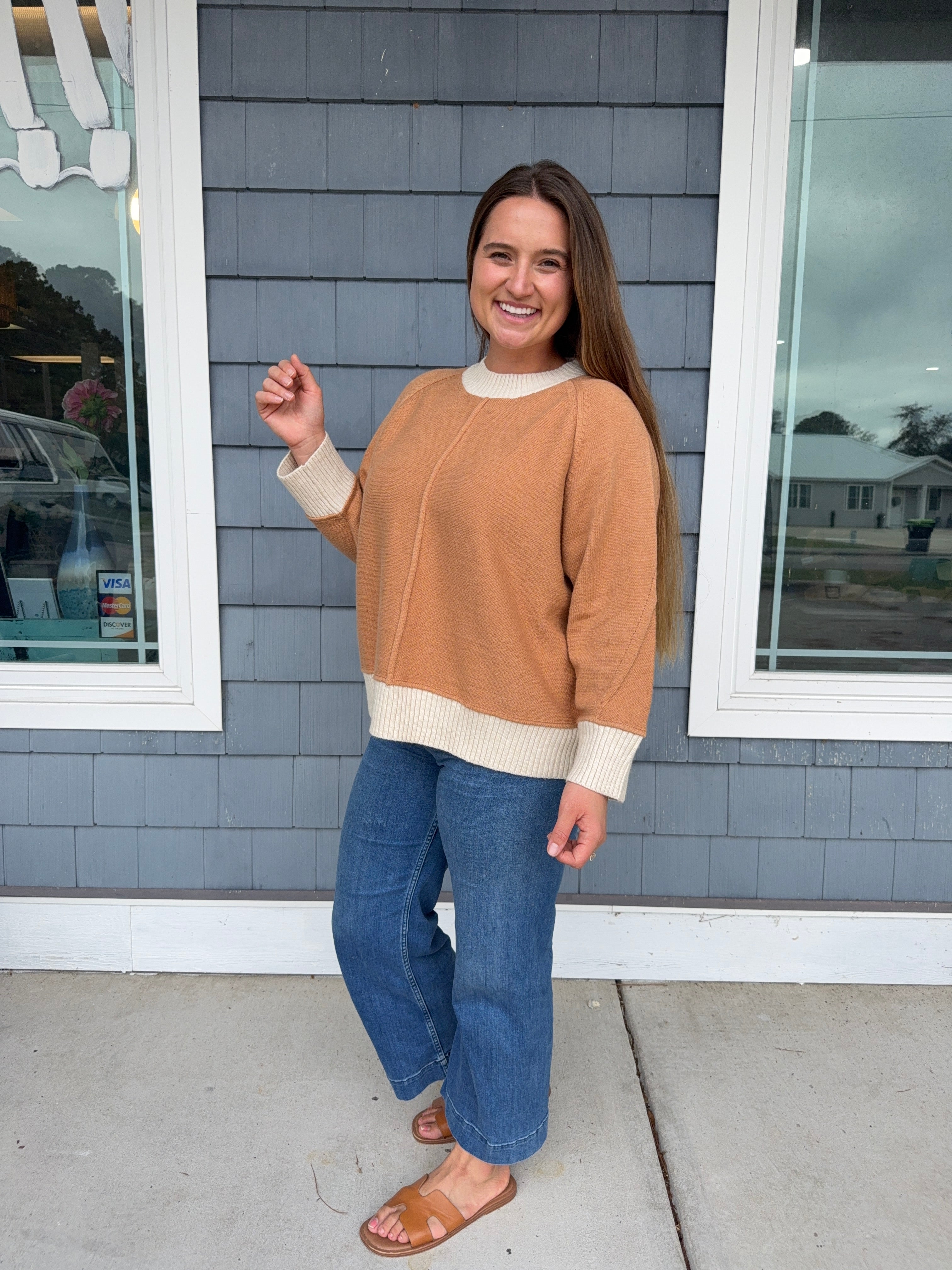 Camel Knit Contrast Sweater