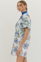 Blue Floral Print Mini Dress: SHIPS OR PICKUP FROM COCO 3/16/26