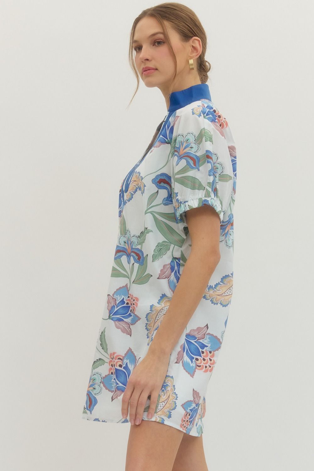 Blue Floral Print Mini Dress: SHIPS OR PICKUP FROM COCO 3/16/26