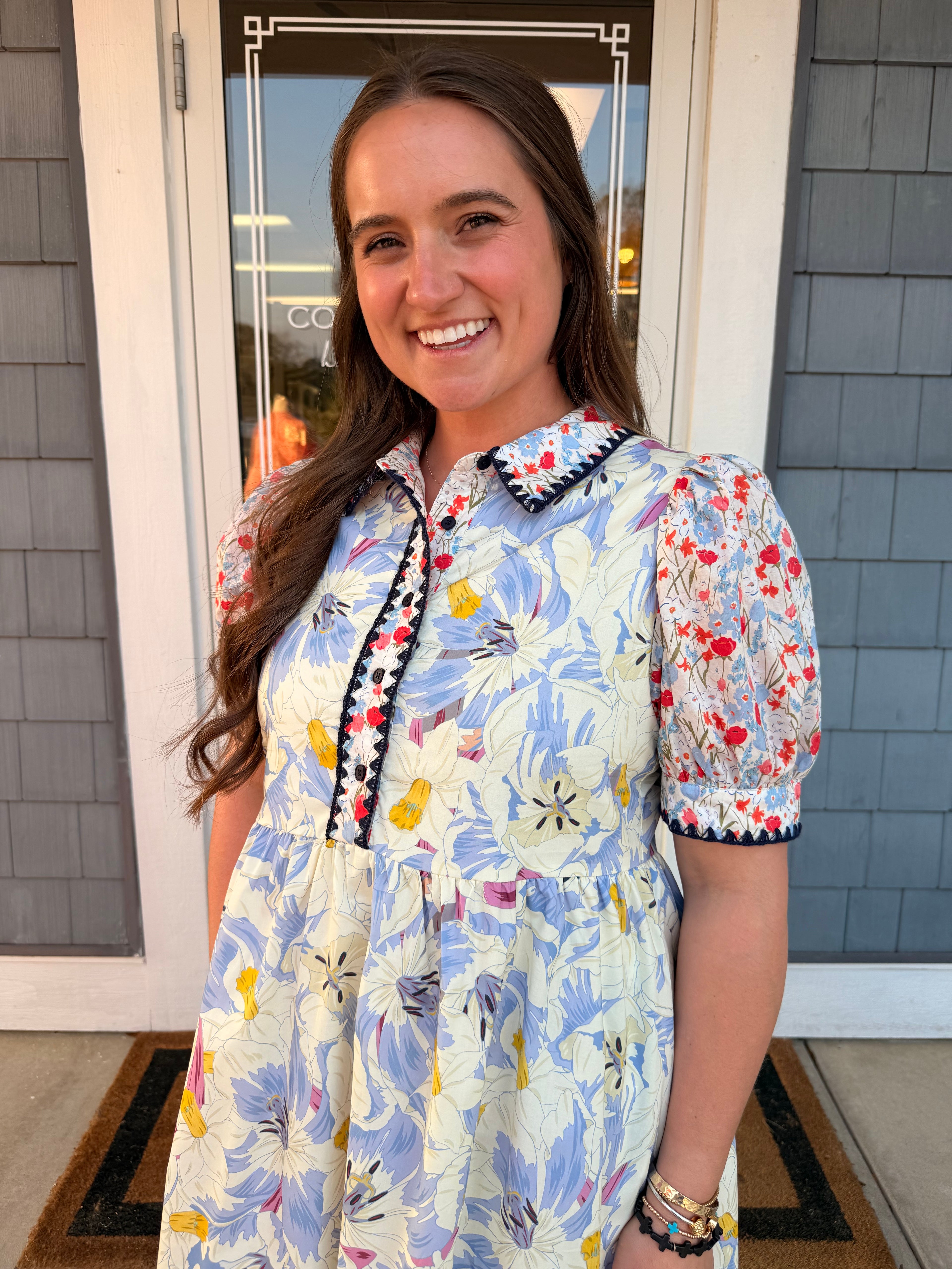 Periwinkle Floral Scallop Embroidery Dress