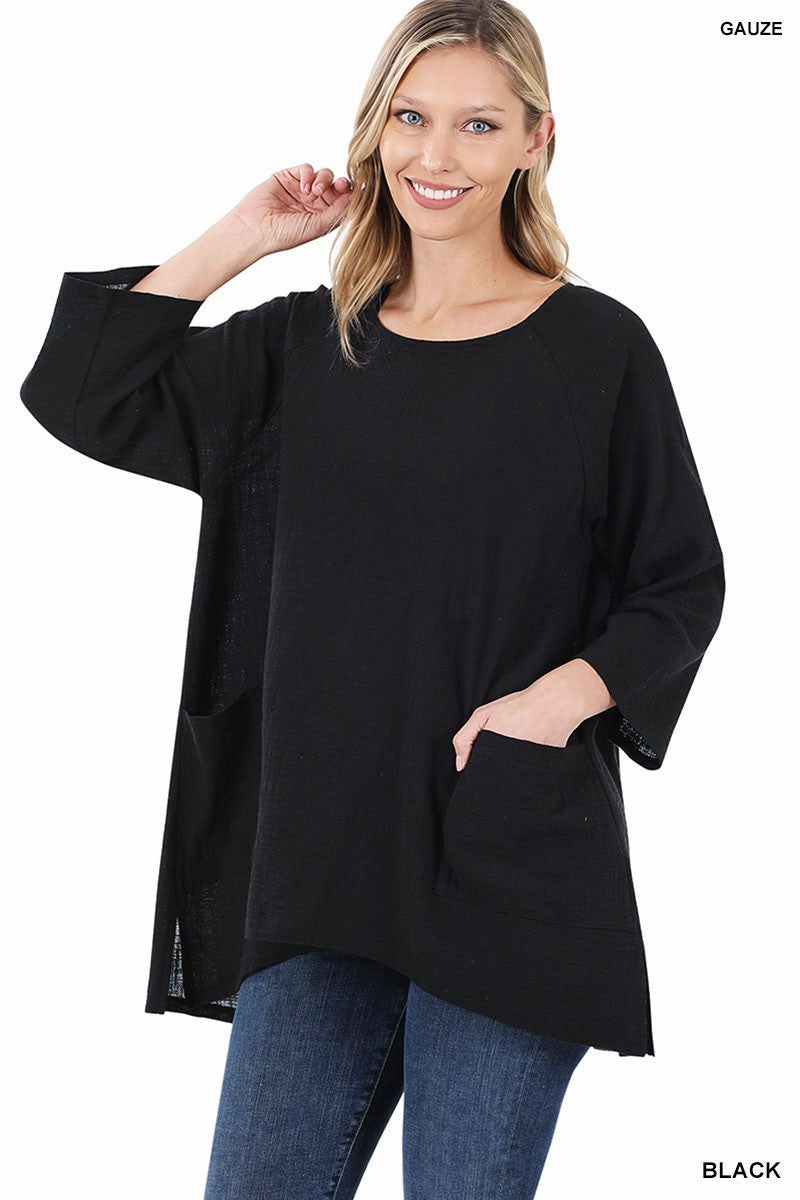 Gauze Two Pocket Top (Multiple Colors)