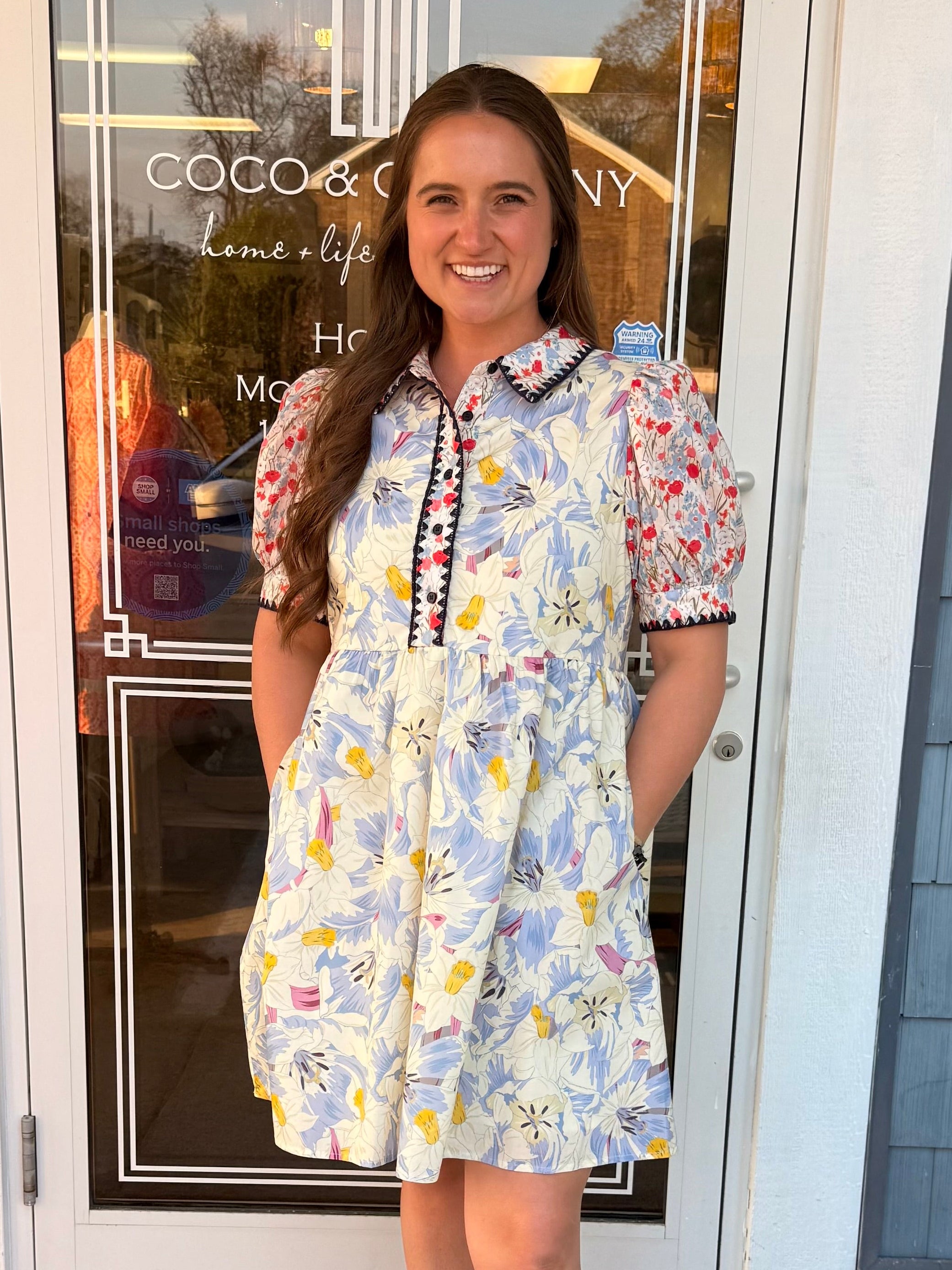 Periwinkle Floral Scallop Embroidery Dress