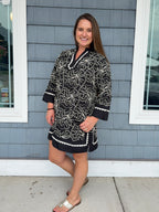 Black Embroidered Notch Neck Dress