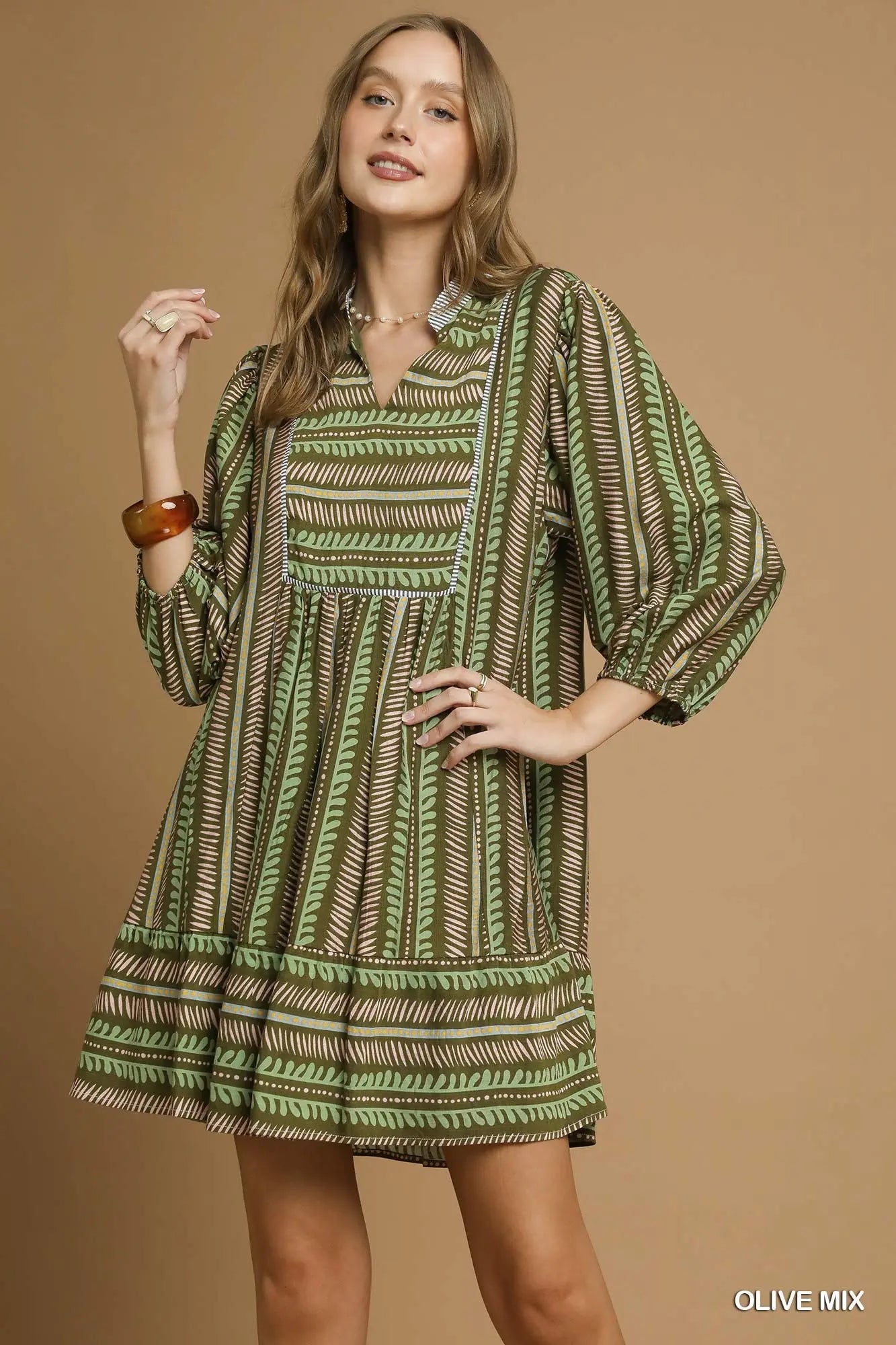 Olive Aztec Babydoll Dress SHIPS OR PICKUK FROM COCO 10/10/25