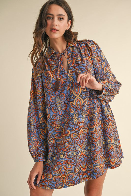 Steel Blue Brown Multi Mini Shirt Dress SHIPS OR PICKUP FROM COCO 10/15/25