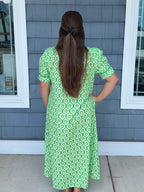 Green Printed Button Down Midi Dress