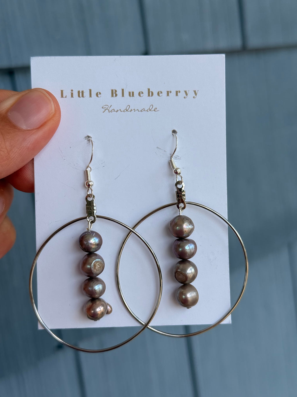 Large 4 Pearl & Silver Handcrafted Earrings - Little Blueberry