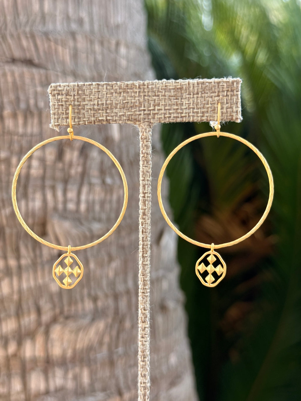 Hammered Hoop Shield Earring Worn Gold Gracewear