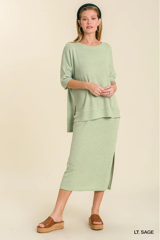 Light Sage Boatneck Ribbed Knit Top