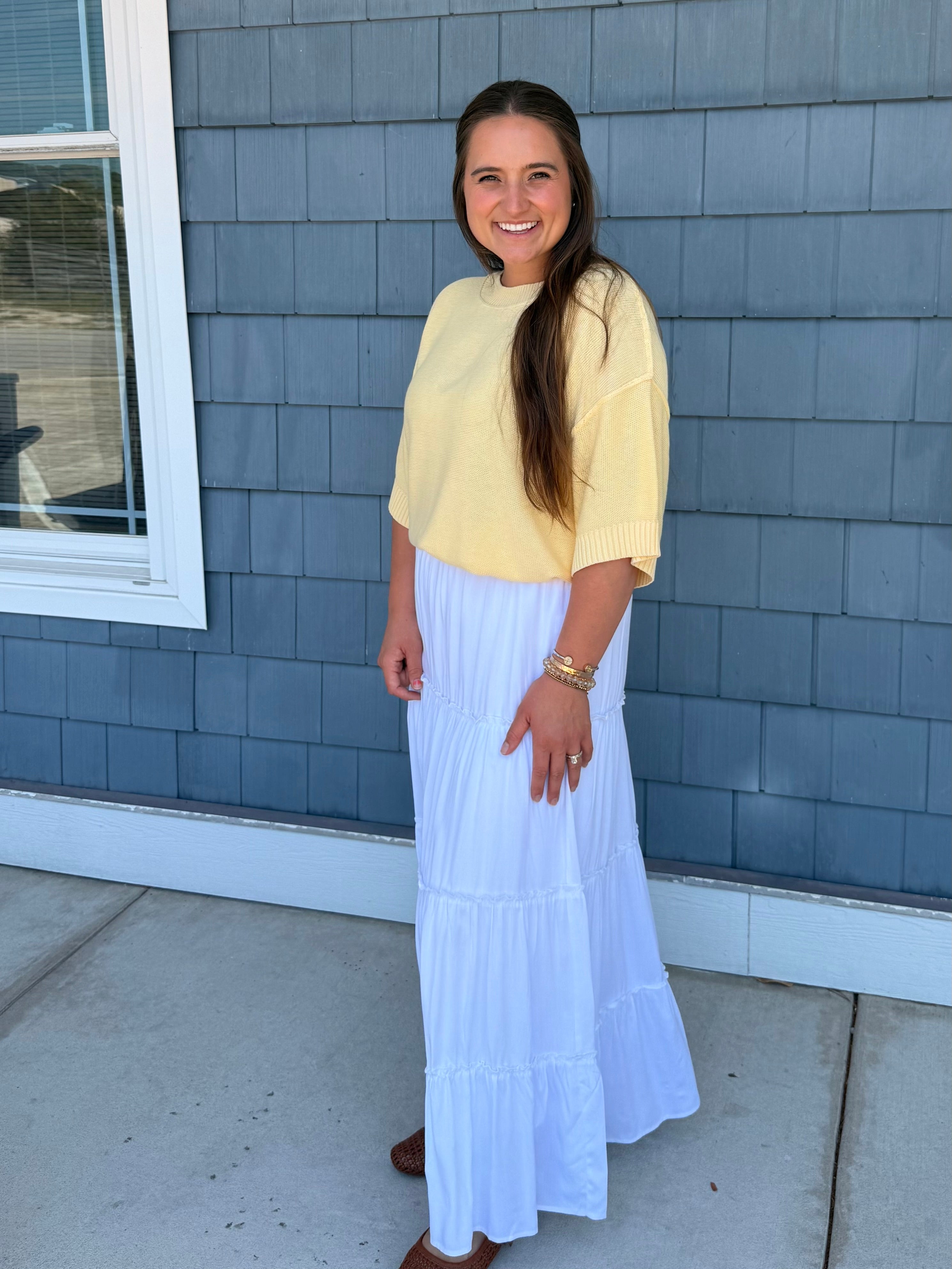Off White Tiered Maxi Skirt