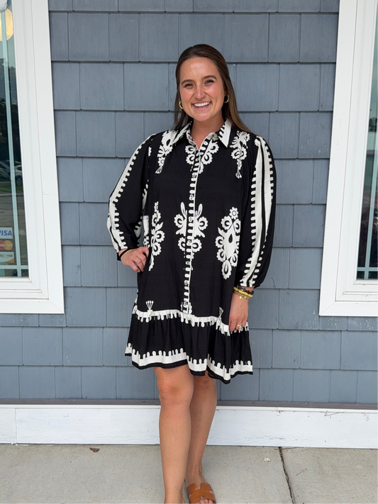 Black Two Tone Abstract Mini Dress