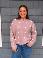 Pink Polka Dot Button Up Sweater