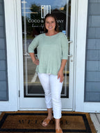 Light Sage Boatneck Ribbed Knit Top