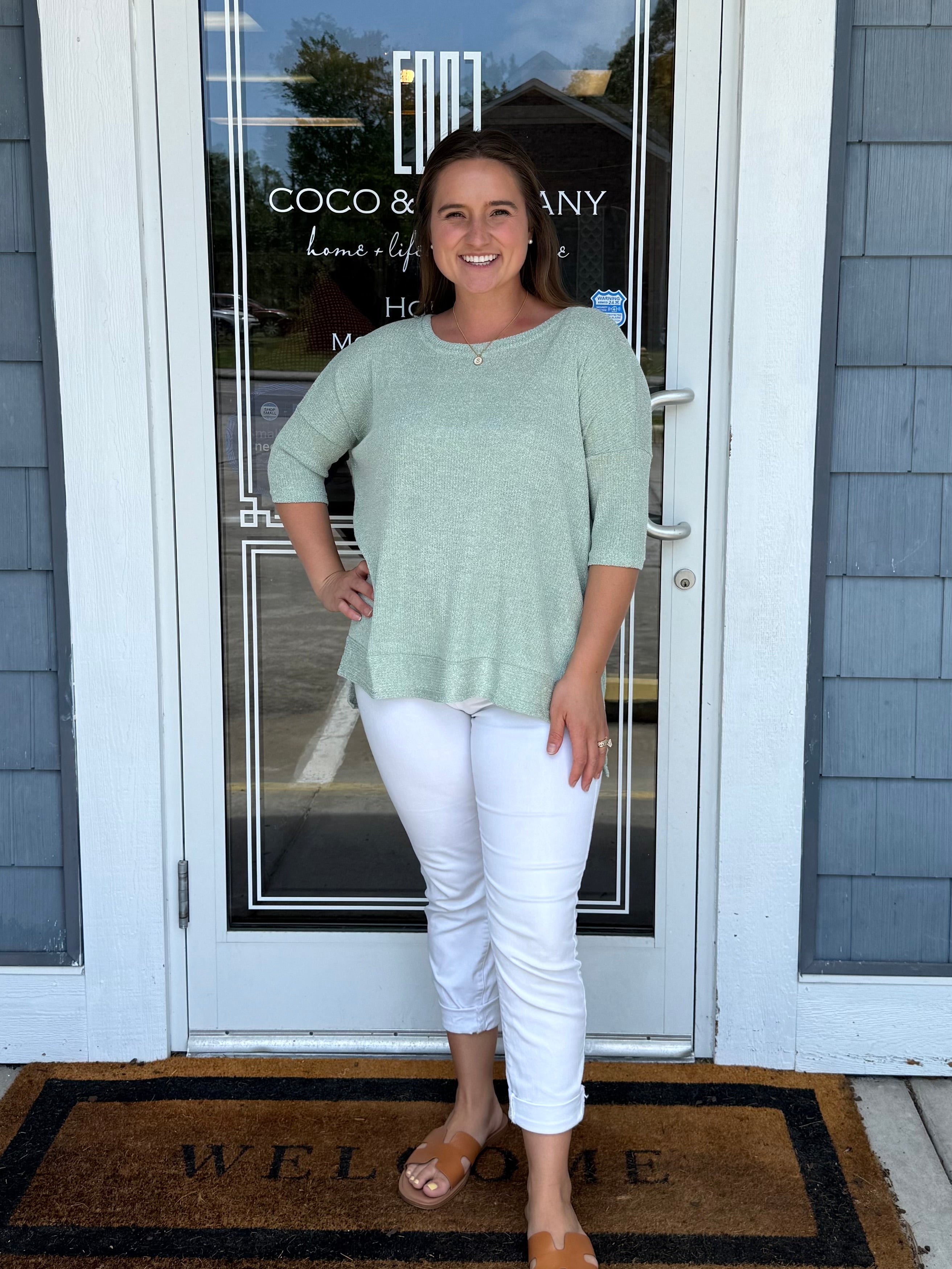 Light Sage Boatneck Ribbed Knit Top
