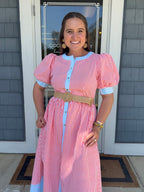 Orange & Blue Stripe Midi Dress w/ Belt