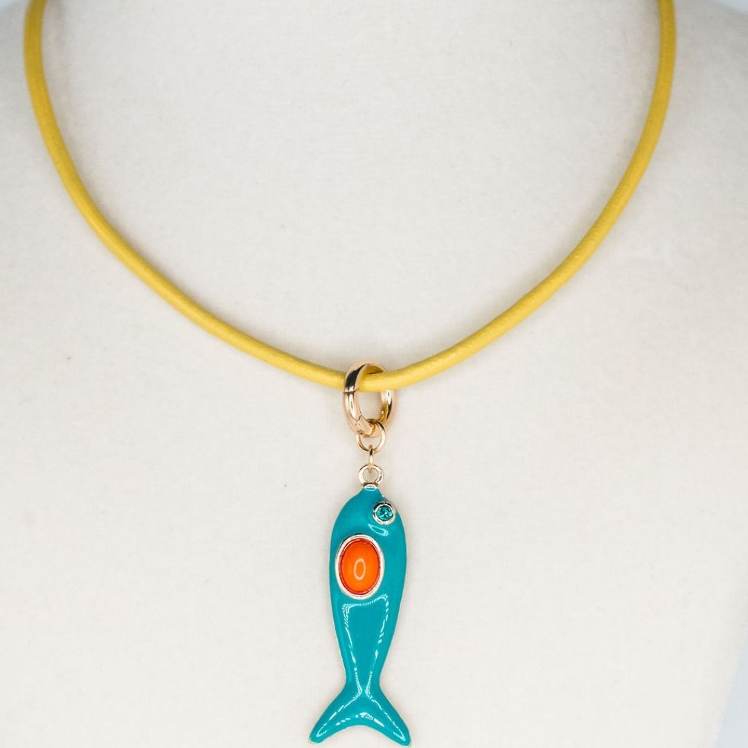 Leather Fish Necklace - Yellow & Blue - Smith & Co.