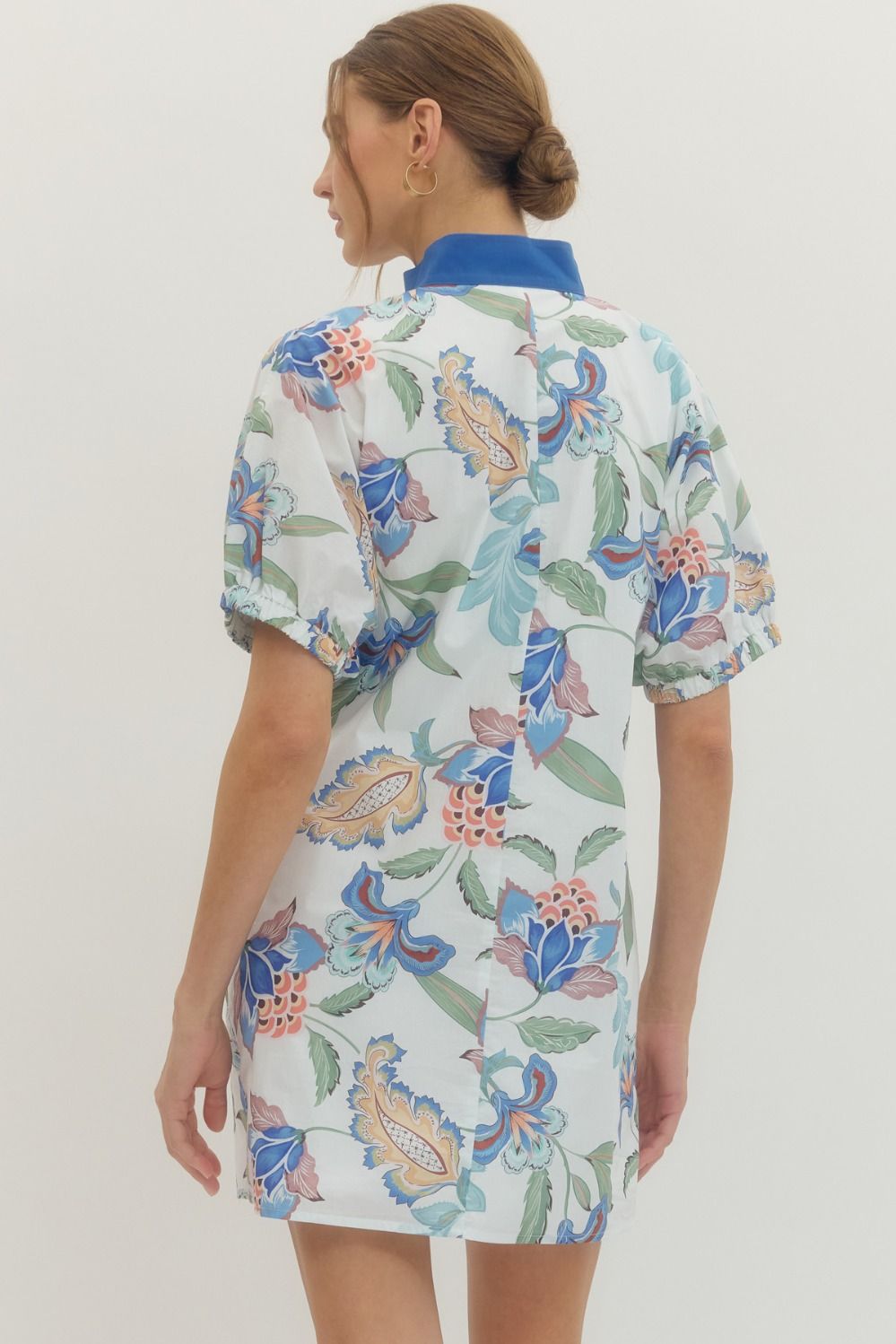 Blue Floral Print Mini Dress: SHIPS OR PICKUP FROM COCO 3/16/26