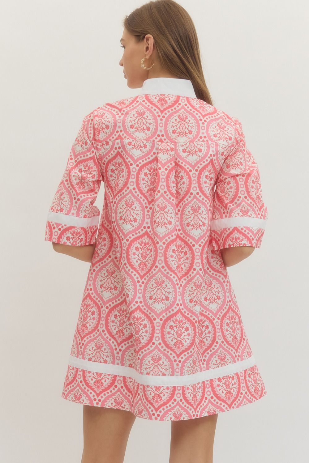 Pink Botanical 3/5 Sleeve Mini Dress - SHIPS OR PICKUP AT COCO 1/24/26