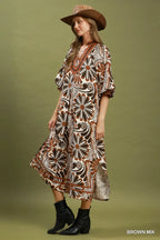 Brown Mix Abstract Midi Dress