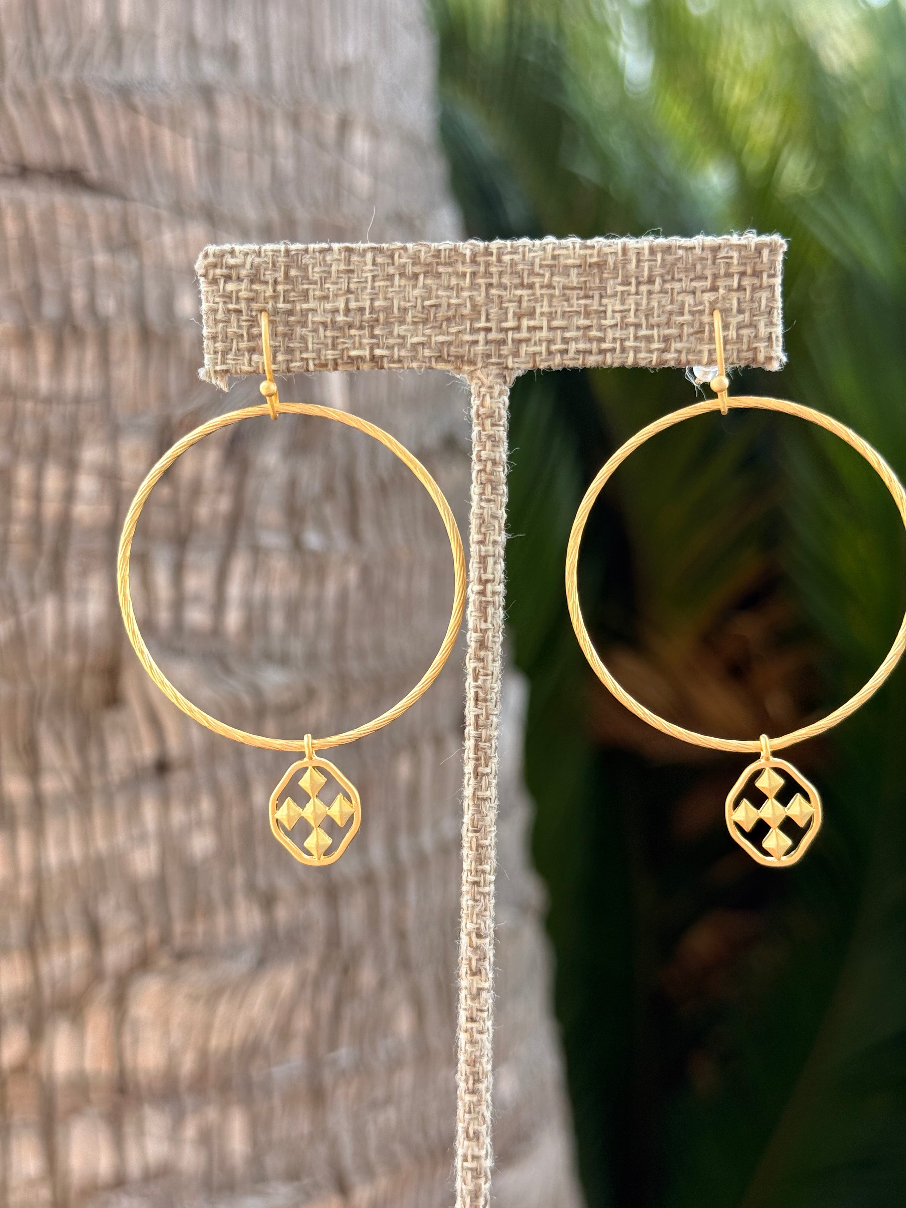 Hammered Hoop Shield Earring Worn Gold Gracewear