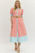 Orange & Blue Stripe Midi Dress w/ Belt