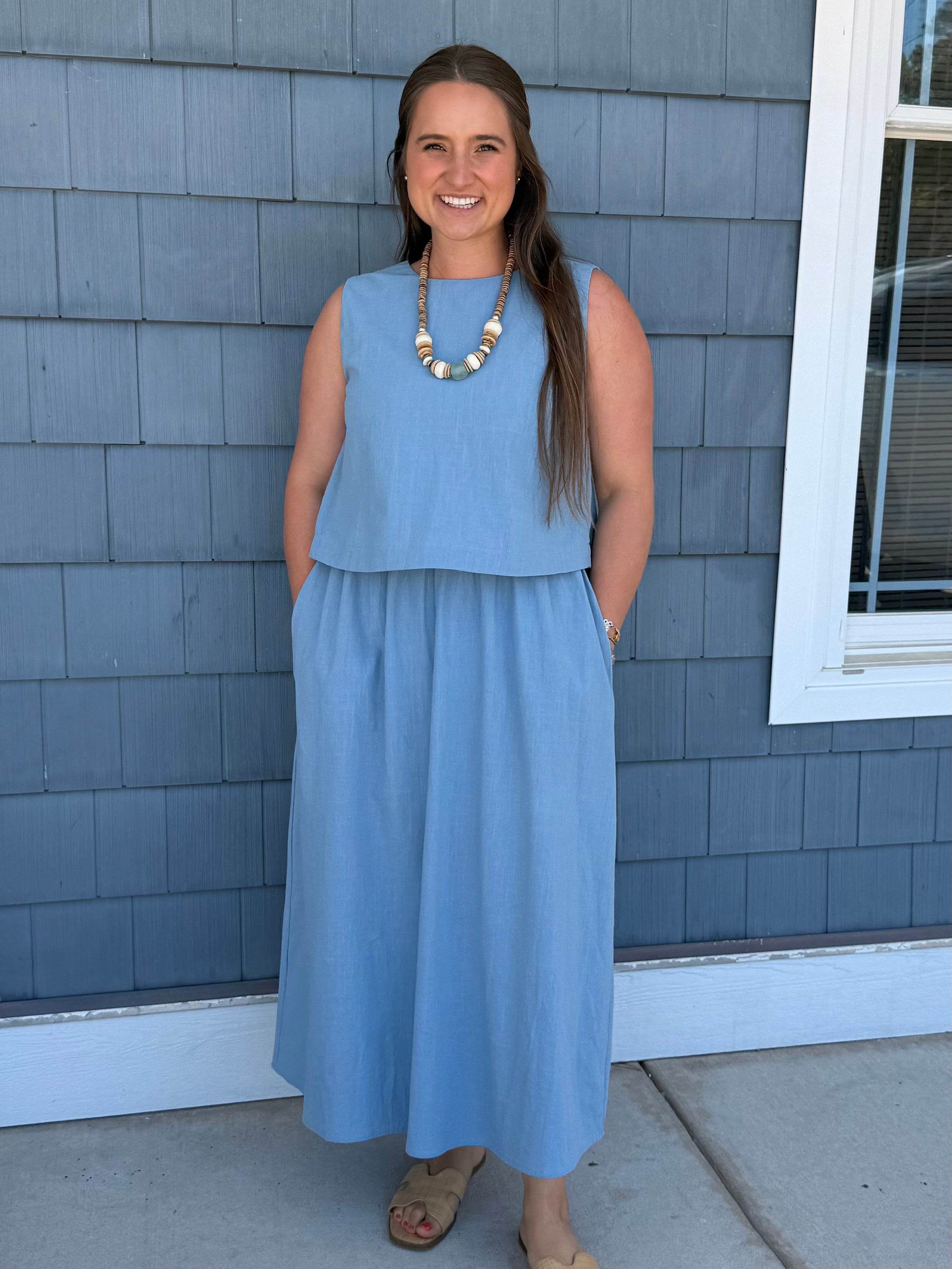 Blue Cotton Tank Midi Dress