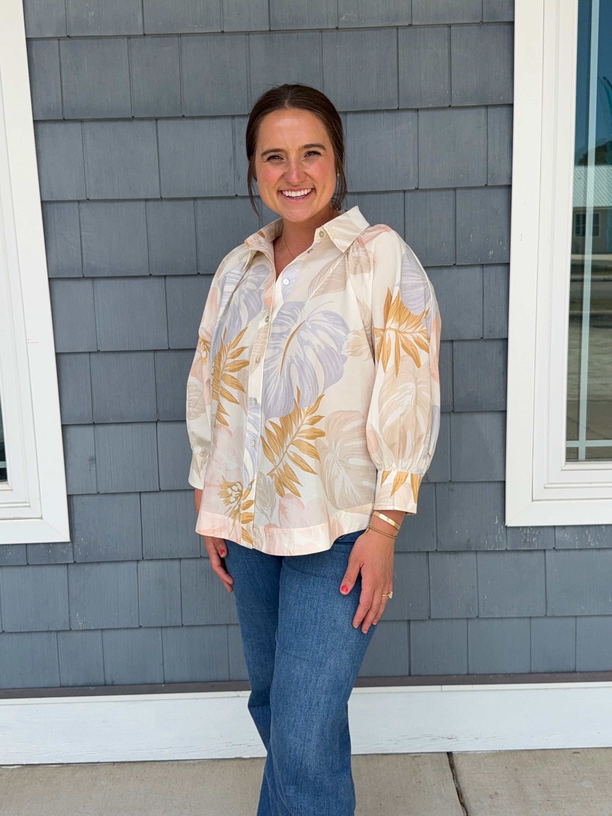 Pale Multicolor Botanical Long Sleeve Top