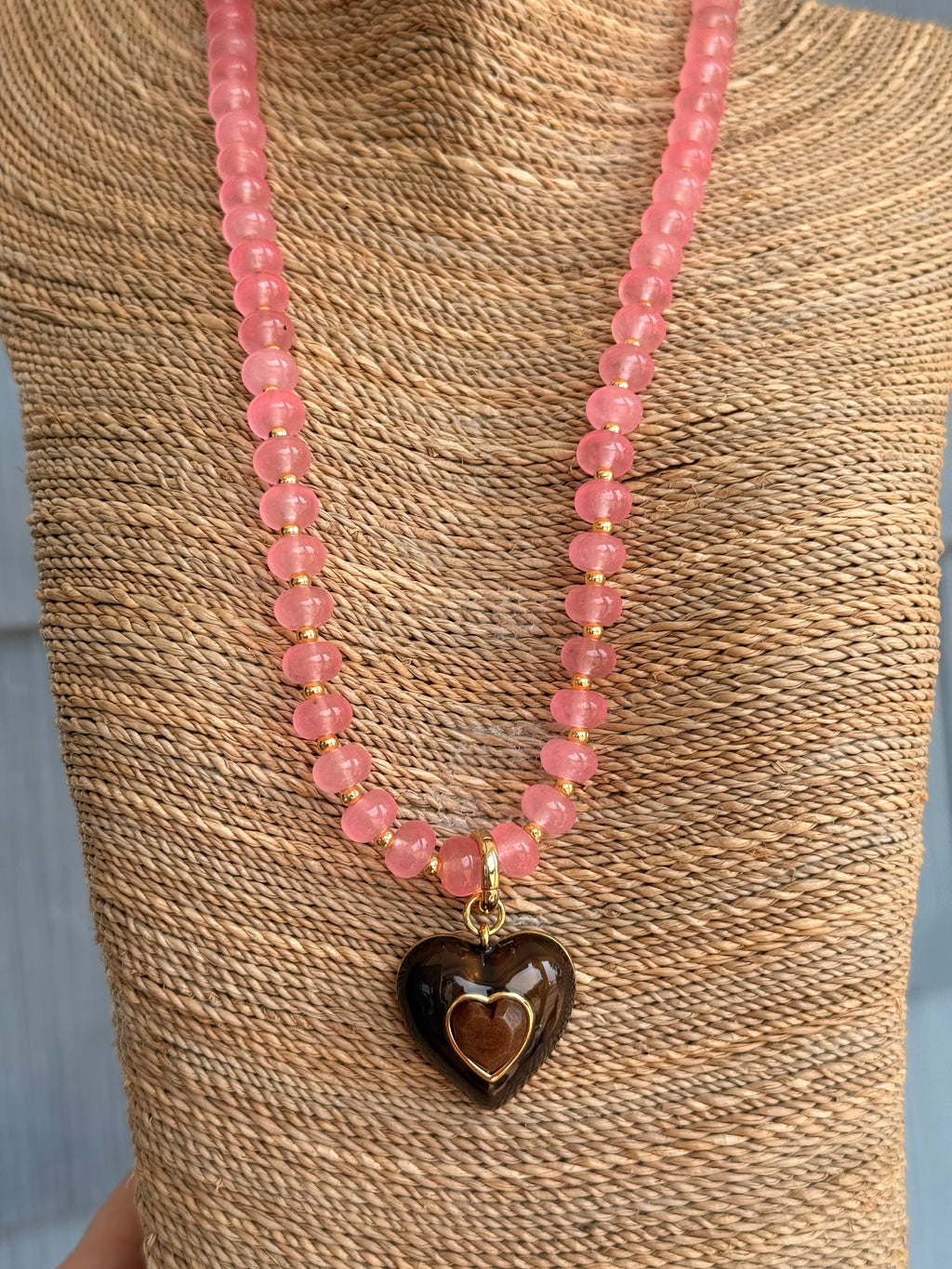 Sea Glass Heart Necklace - Pink & Brown - Smith & Co.