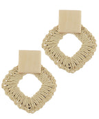 Raffia & Wood Square Outline Earrings Light
