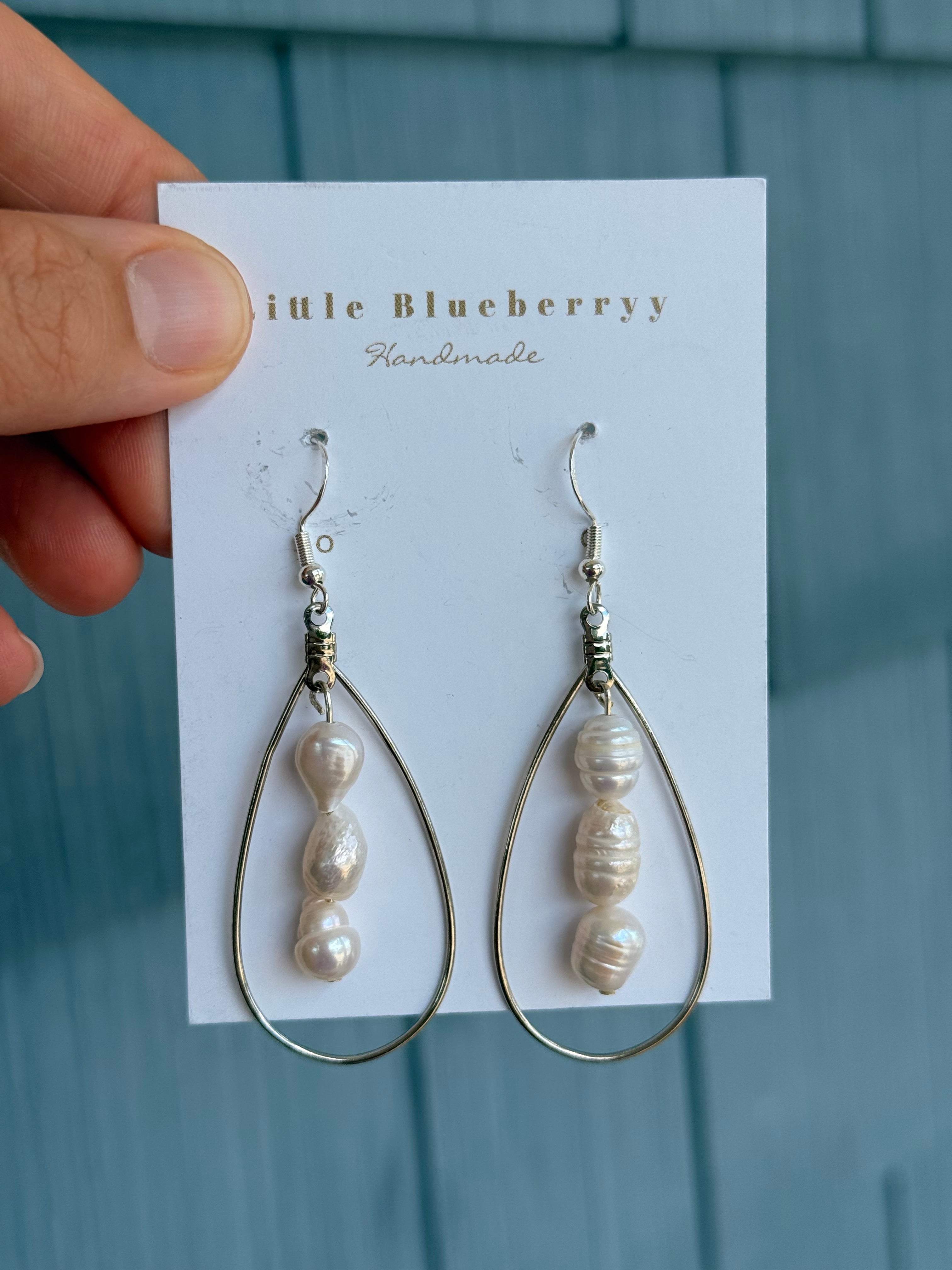Silver & Pearl Handcrafted Earrings - Little Blueberry