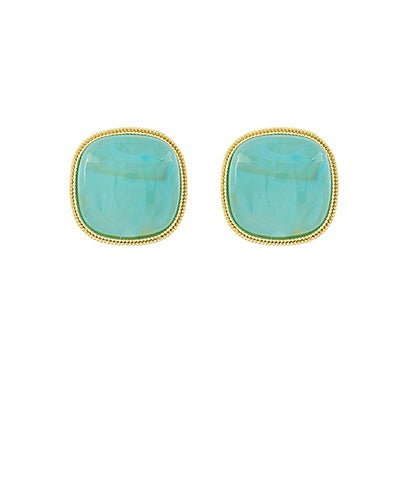 Mint Gold Marble Square Stone Earrings