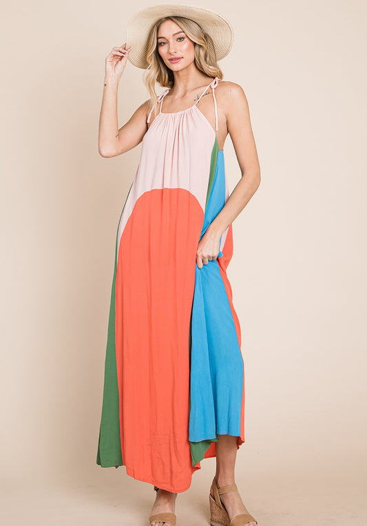 Cotton Gauze Color-block Midi Dress