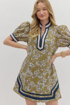 Olive Floral Print Mini Dress