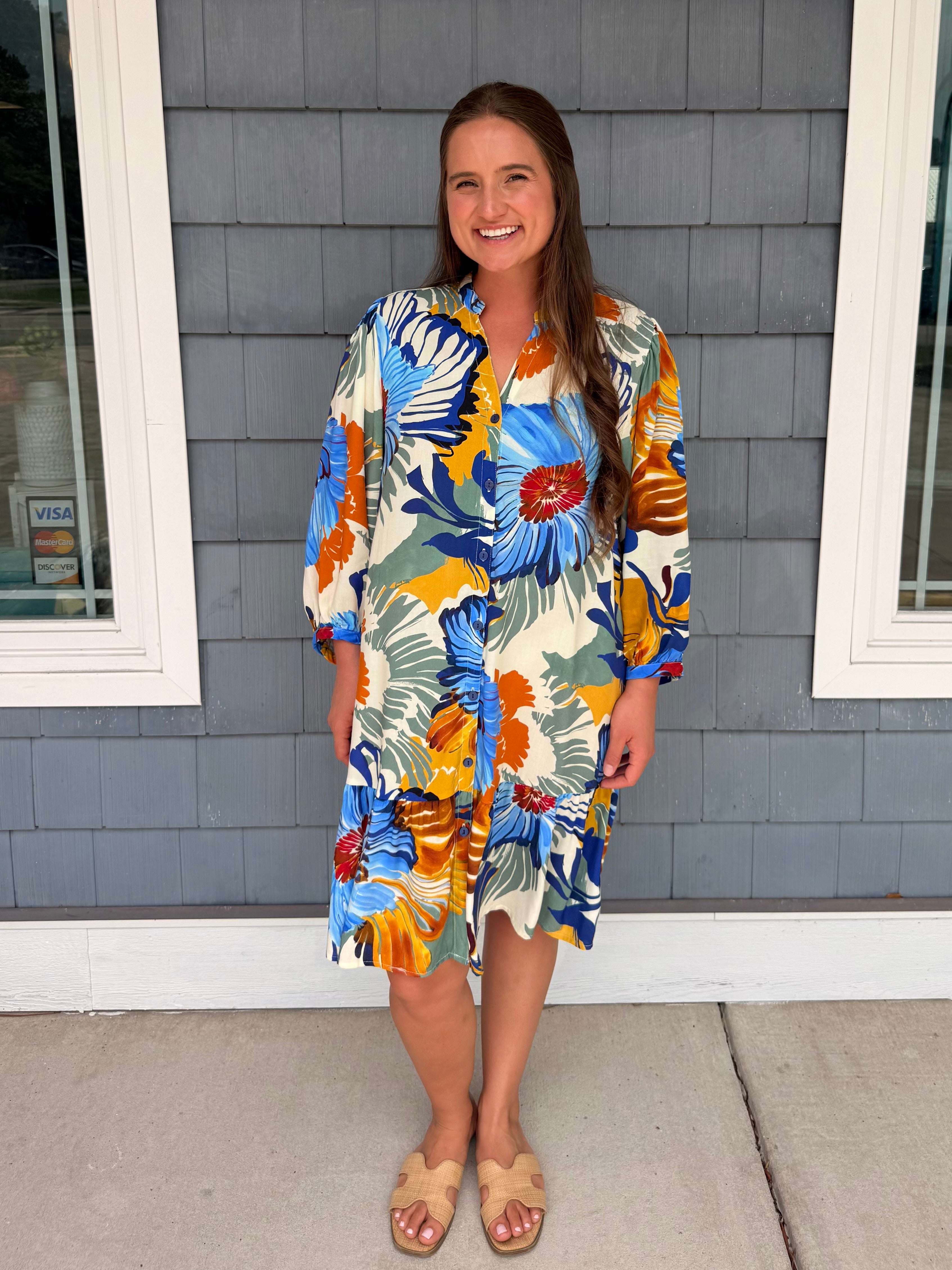 Multicolor Floral Ruffle Hem Dress