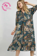 Teal Boho Paisley Midi Dress
