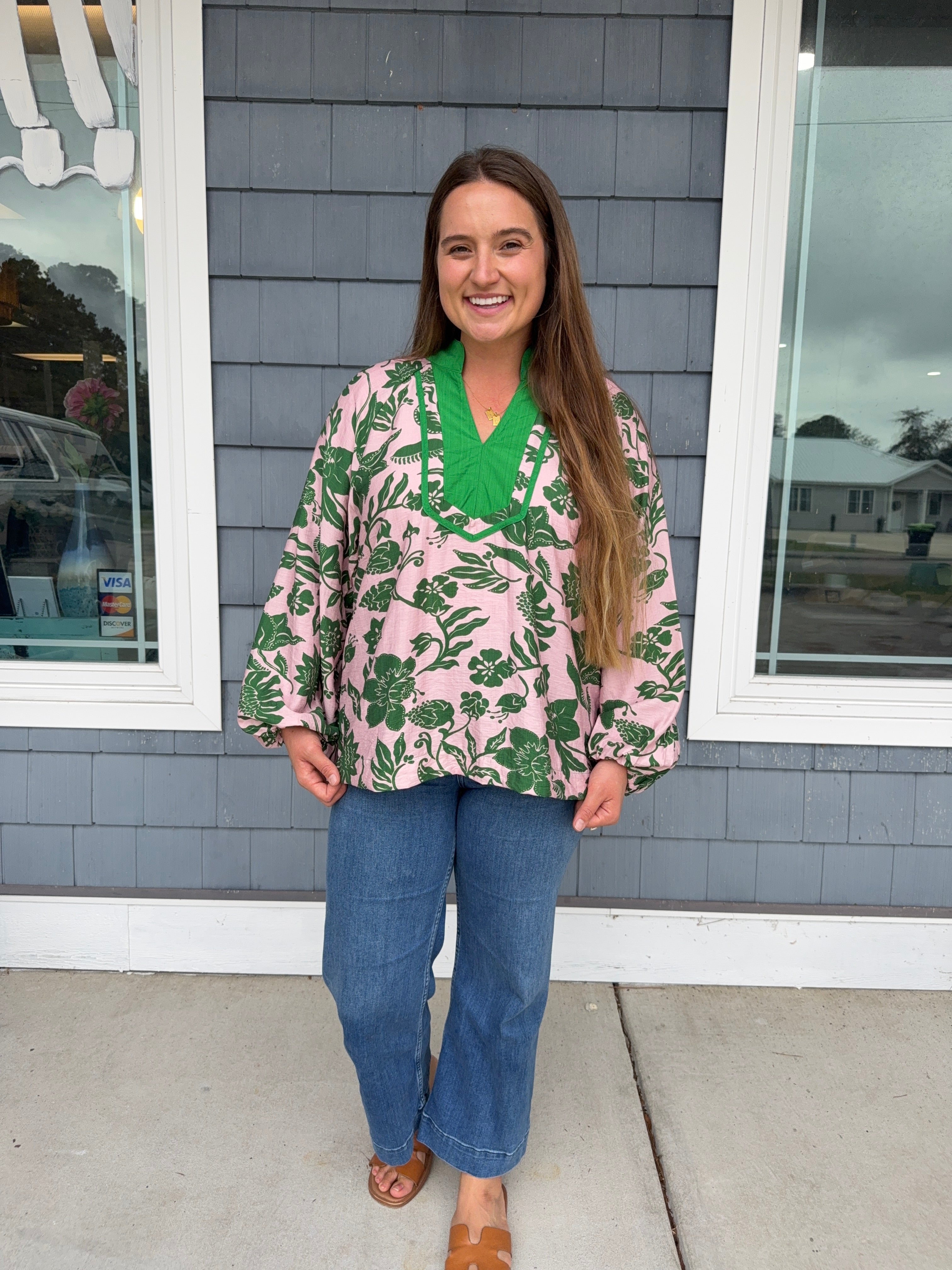 Two Tone Floral Light Pink Mix Top