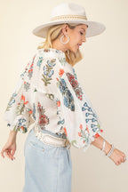 PREORDER: Off White Button Down Floral Top