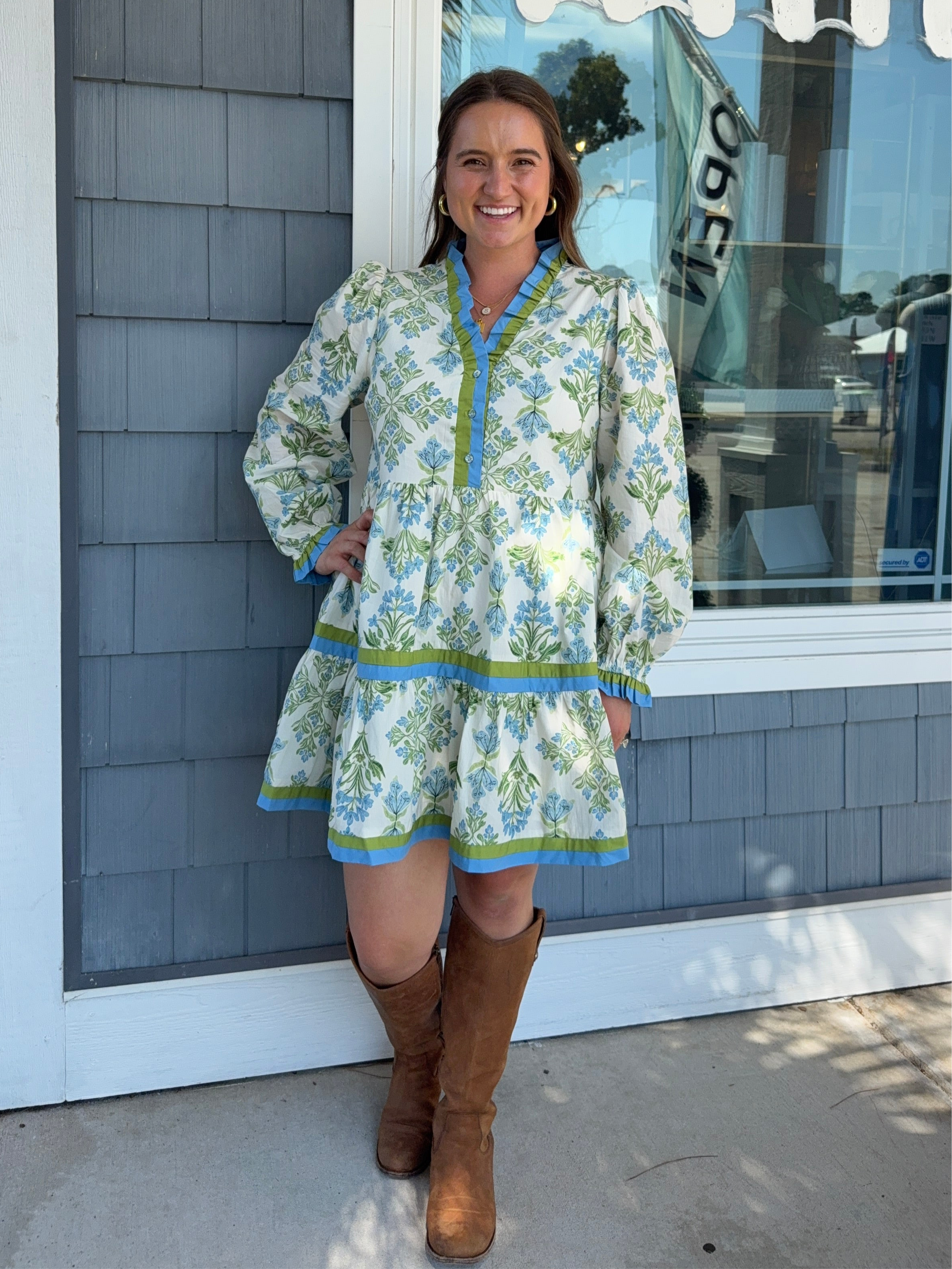 Blue Ruffle Floral Tiered Dress
