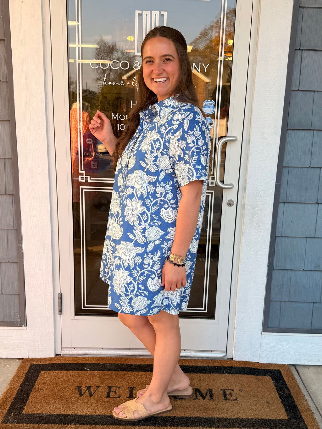 French Blue SS Collar Button Down Dress