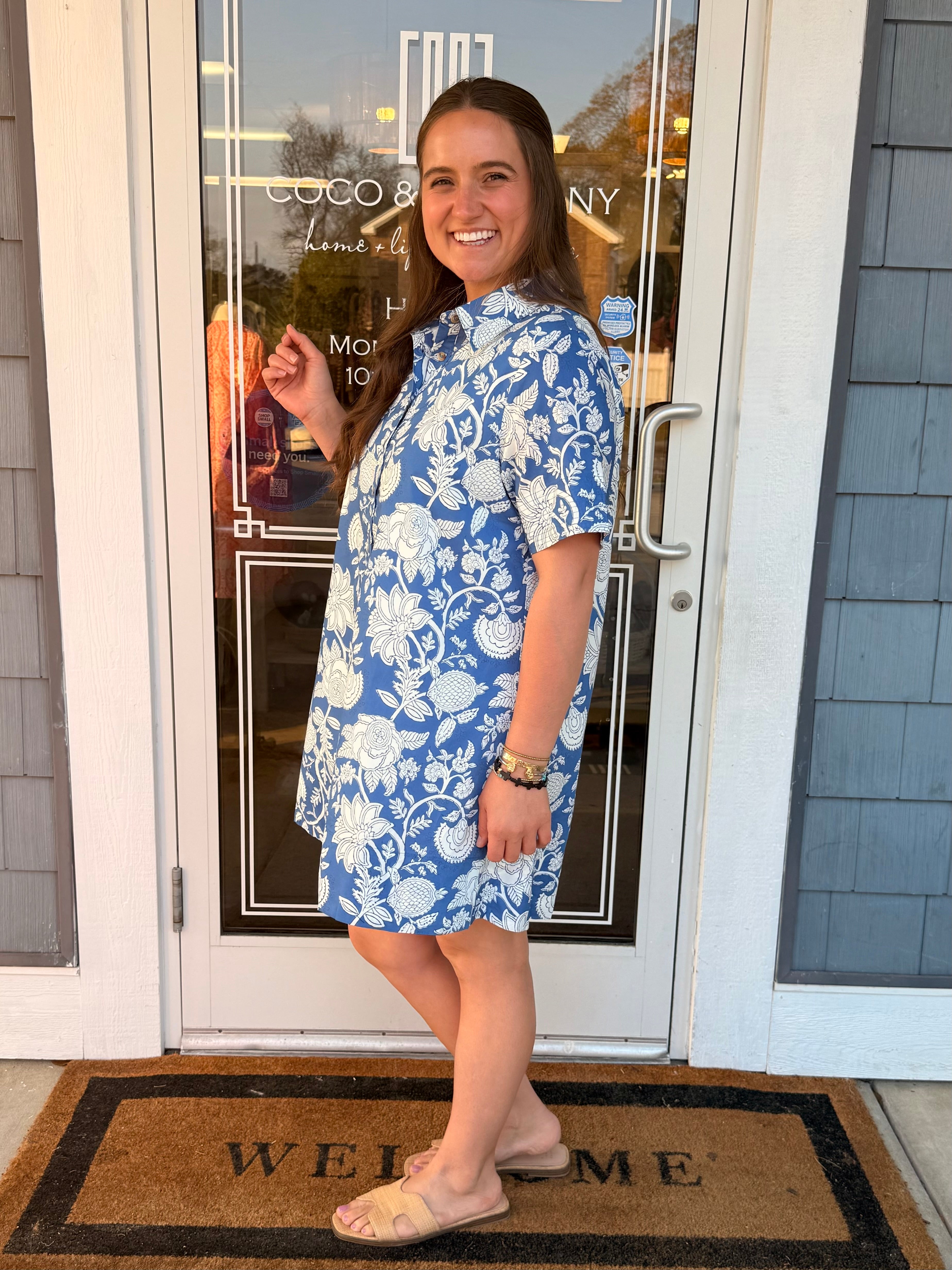 French Blue SS Collar Button Down Dress