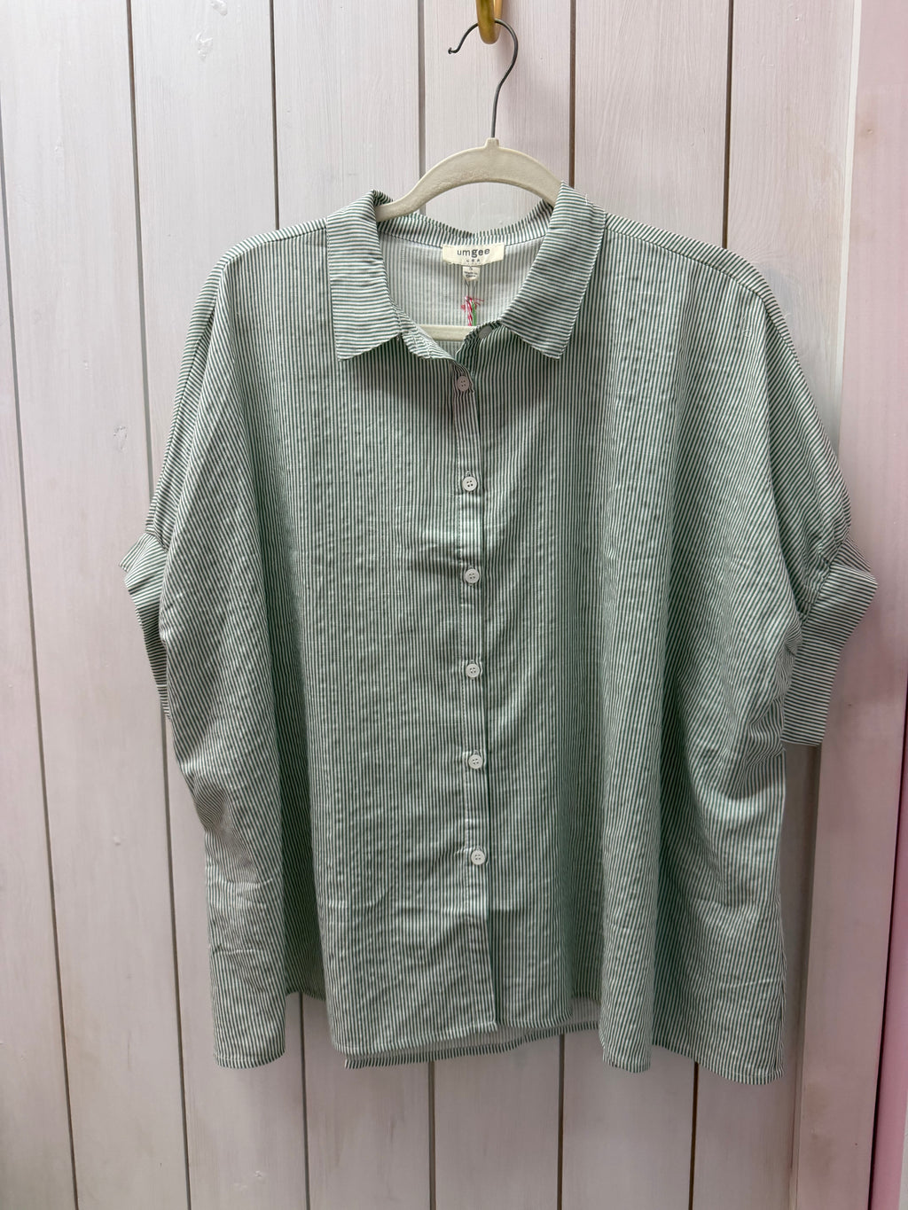 Mint Striped Collared Oversized Button Down