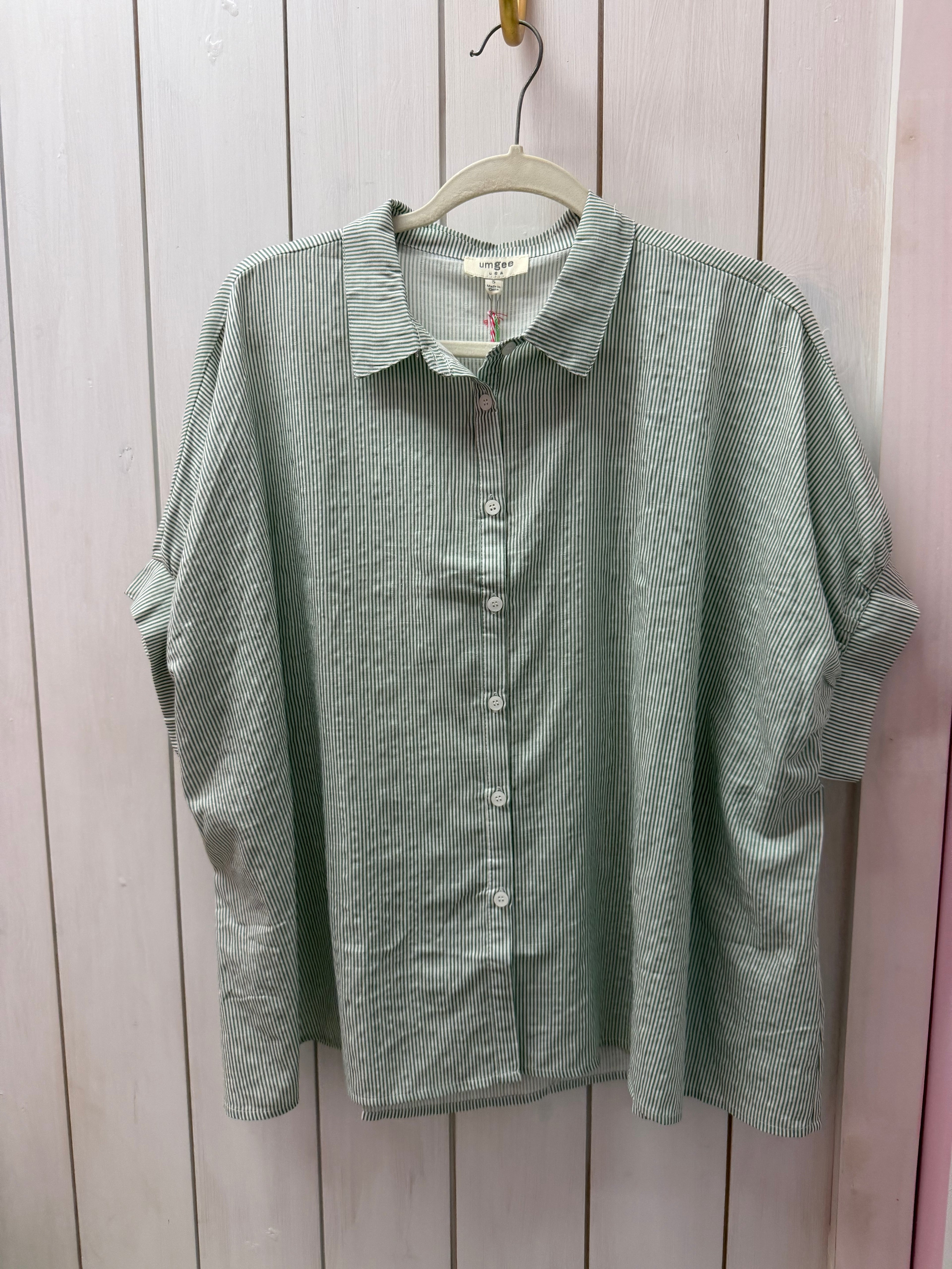 Mint Striped Collared Oversized Button Down