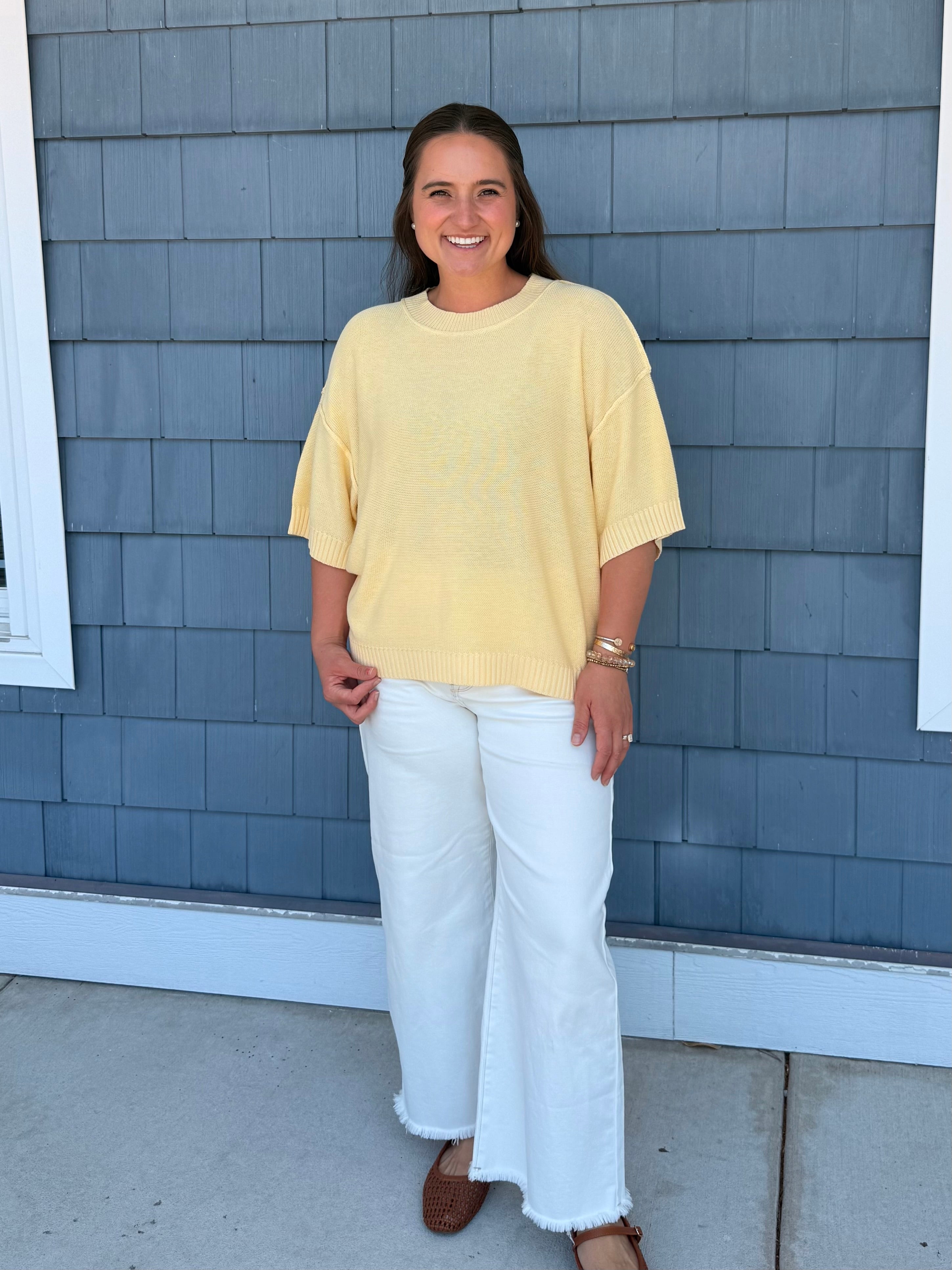 Yellow Oversize Cut Sweater Top with Raw Edge