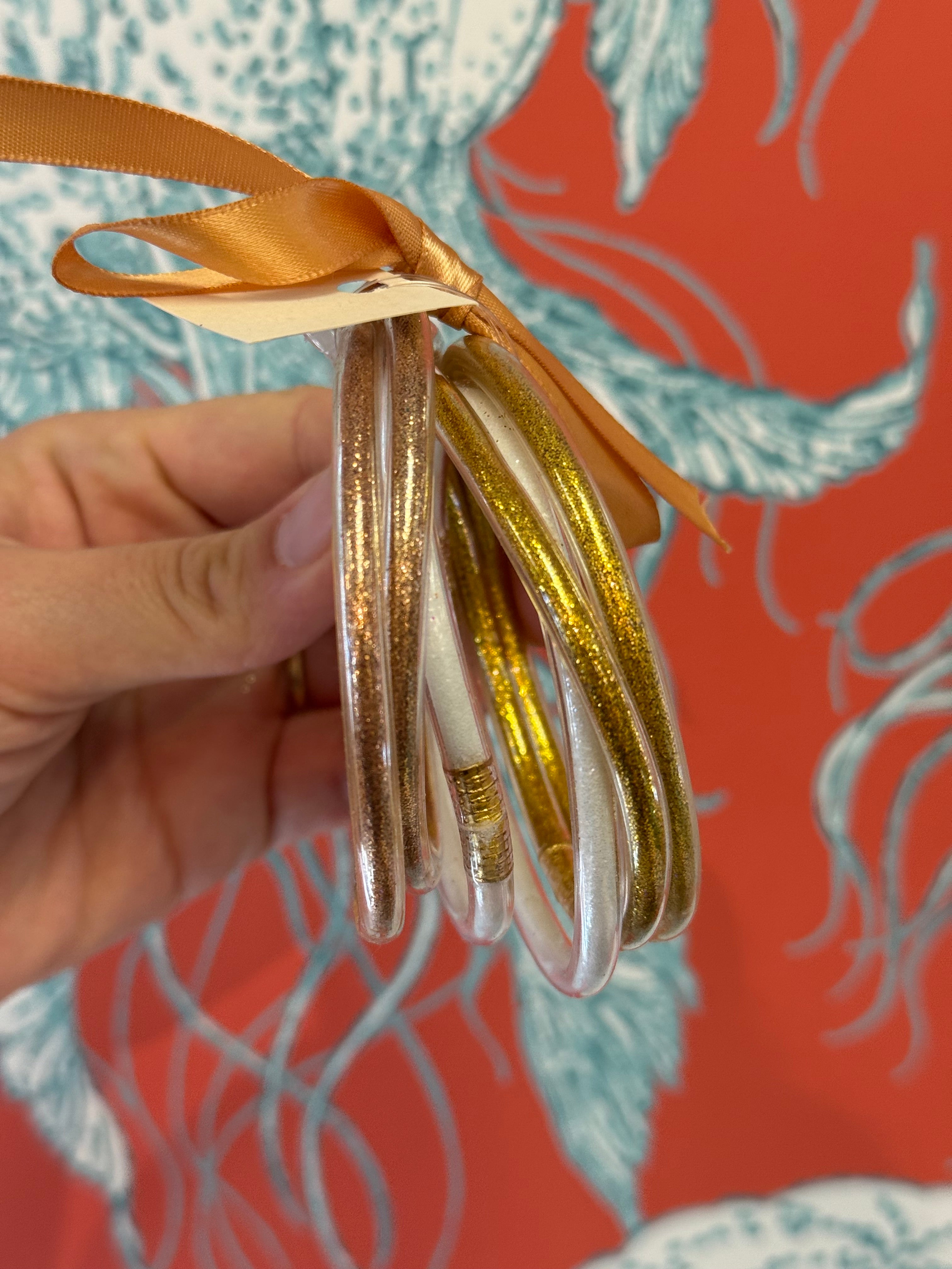 Gold Multi Jelly Bangle Set w/White