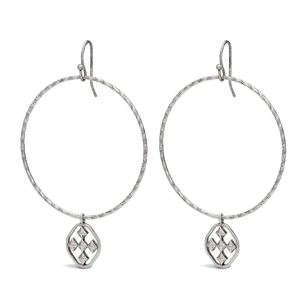 Hammered Hoop Shield Earring Oxidized Silver