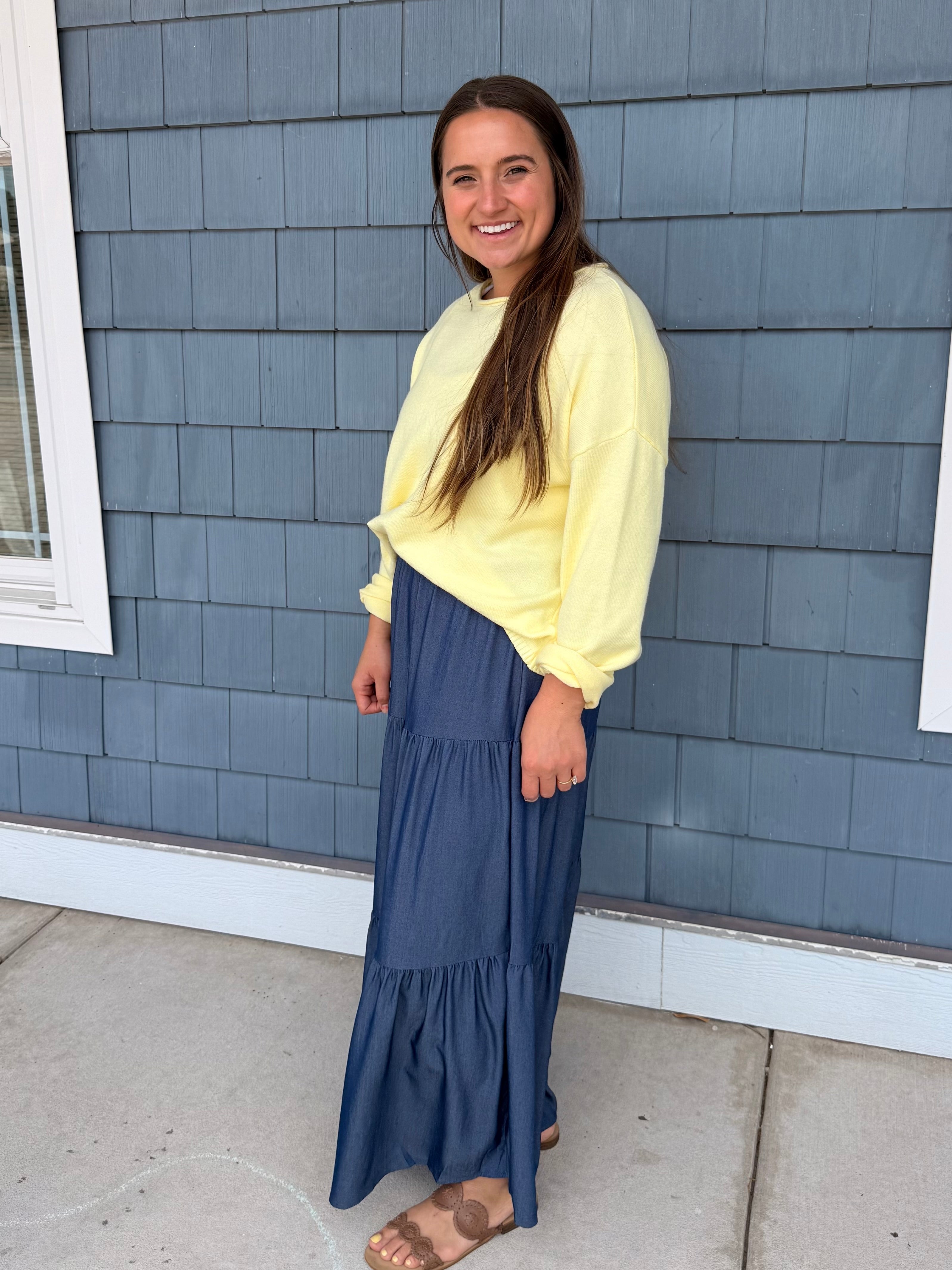 Denim 3-tier Elastic Waist Skirt