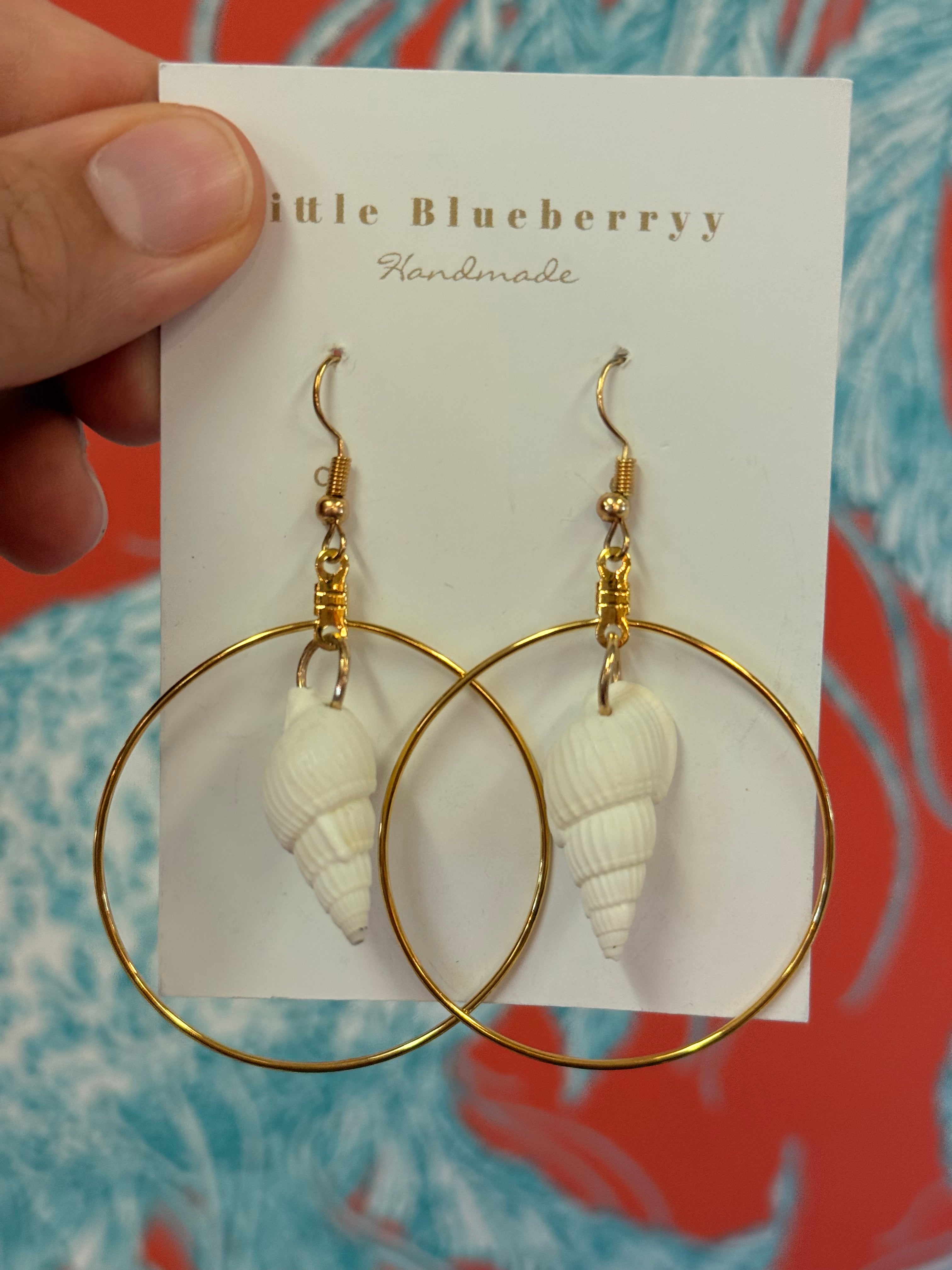 Large White Shell & Gold Handcrafted Earrings - Little Blueberry
