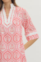 Pink Botanical 3/5 Sleeve Mini Dress