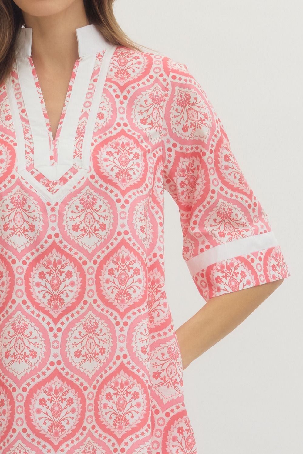 Pink Botanical 3/5 Sleeve Mini Dress - SHIPS OR PICKUP AT COCO 1/24/26