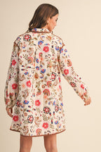 Floral Blanket Stitched Buttoned Dress